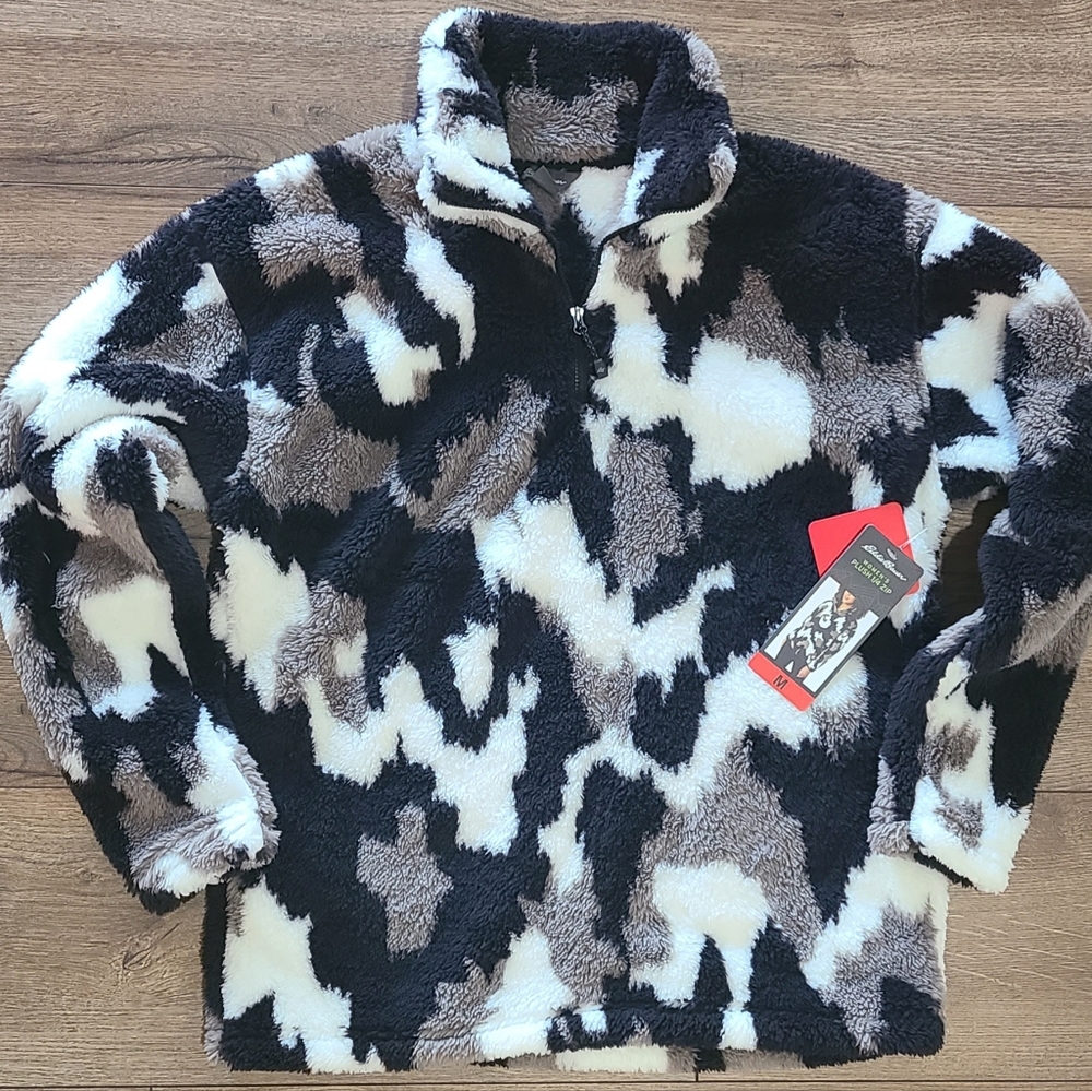 NWT's - EDDIE BAUER- Camo Pullover Plush Fleece Sweatshirt, Half Zip Front